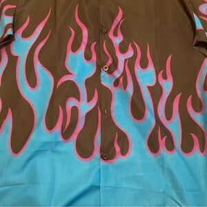 Blue flame button up shirt